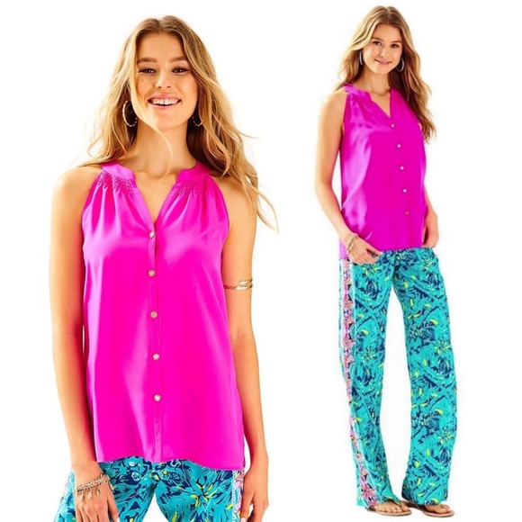 Lilly Pulitzer Tops - Lilly Pulitzer Hot Pink Sleeveless Silk Bailey Top
